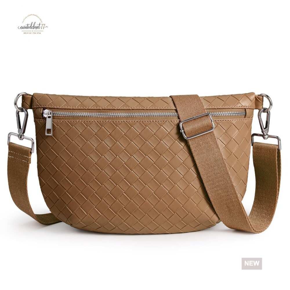 Vegan Leather Crossbody Fanny Pack Travel Bag Adjustable Wide Strap